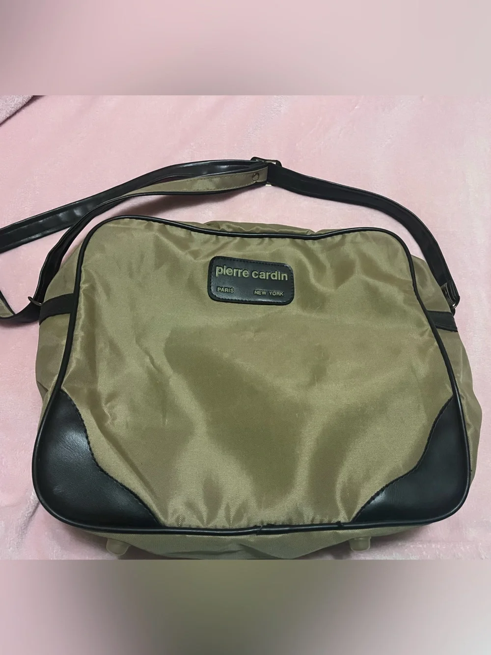 Vintage Pierre Cardin Tan Messenger Bag with dark brown Trim